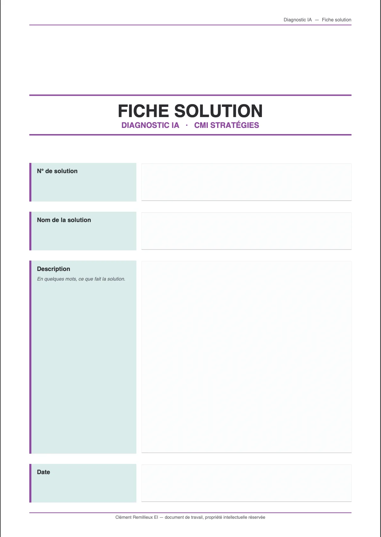 Fiche solution du diagnostic, à la charte du cabinet