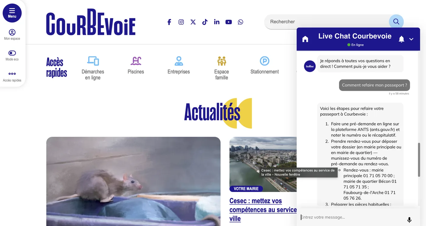 L'assistant ouvert sur le site de la ville