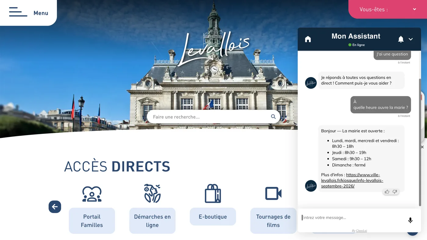 Le site de la ville, l'assistant ouvert
